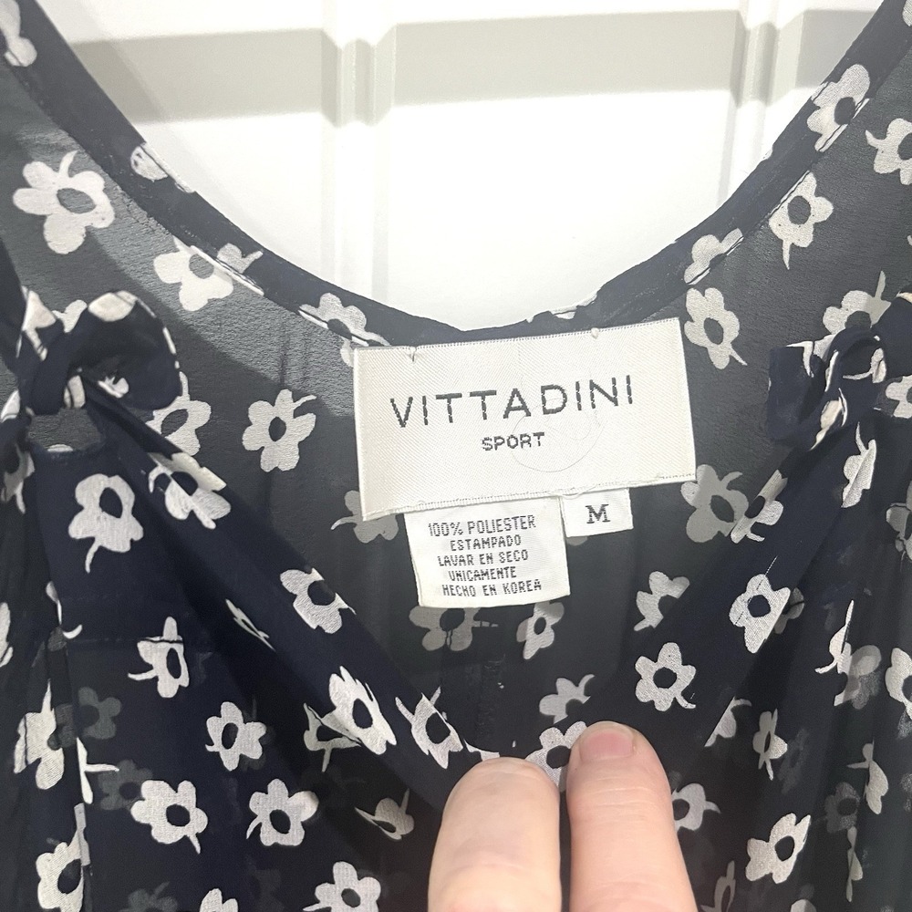 Adrienne Vittadini Blue White Floral  Maxi Dress MEDIUM Sleeveless‎ V-neck M